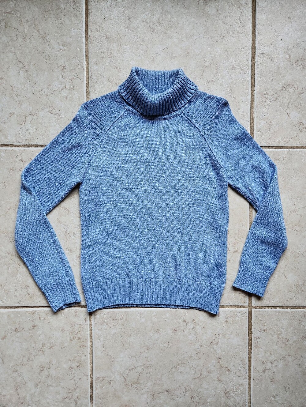 Karen Scott Blue 100% Cotton Raglan Ribbed Roll Neck Turtleneck Sweater S